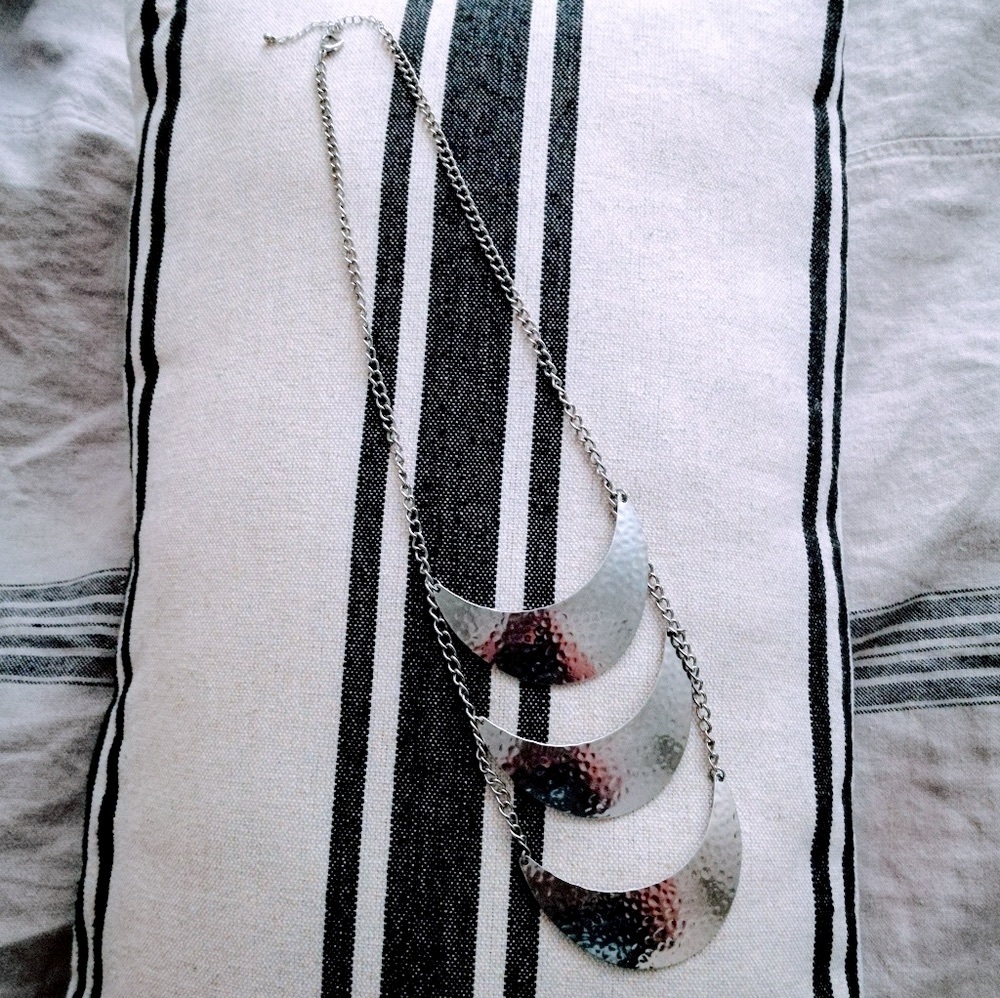 Statement Three Plate Silver Necklace - image 1